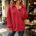 thumbnail image 3 of Waffle Knit Sweatshirt for Women Oversized Lapel V-Neck Long Sleeve Pullover with Pockets Loose Casual Fall Winter Top, 3 of 9