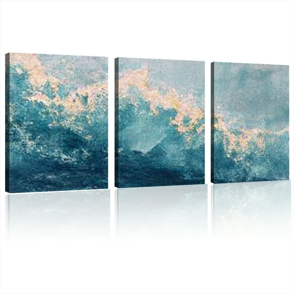 2D Flat, Modern Minimalist Abstract Geometric Canvas Wall Art with Frame - Blue Pink Golden Gray Oil Painting for Living Room, Bedroom, Office & Dining Room Decor12x16inchx3pcs