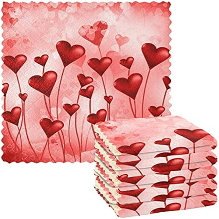 

Valentines Day Heart 6 Pack Kitchen Dish Towels 11X 11 Inch Dish Cloths Buffalo Check Plaid Love Heart Tulips Flower Quick Drying Dish Rags Cleaning Cloth For Washing Dishes Kitchen Bar Coun