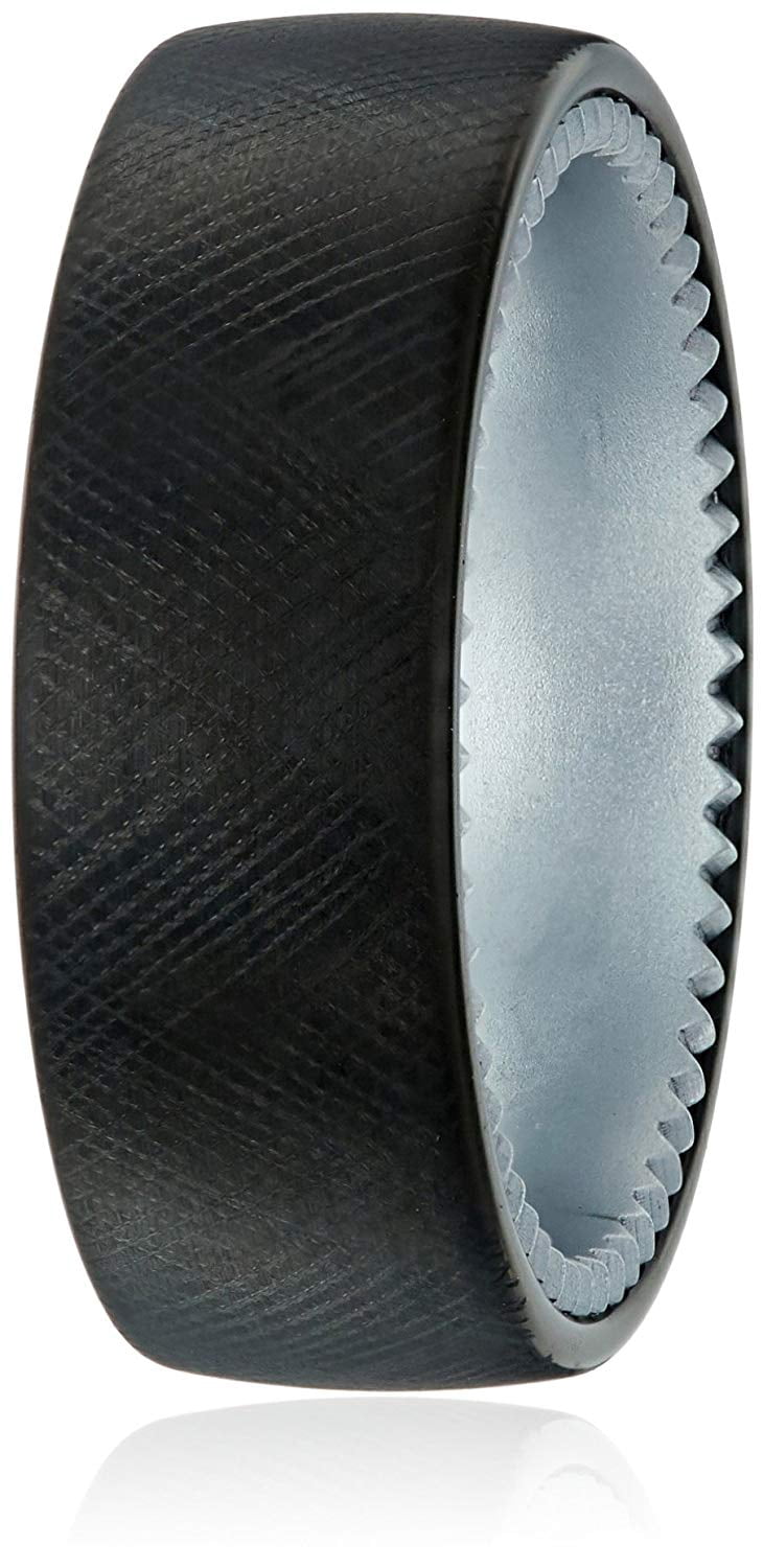 Men's Black Ion Plated Sapphire Tungsten and Titanium 8mm Sandblast Finish and Groove Pattern Wedding Band, Size 8