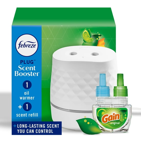 Febreze Plug Scent Booster, Air Freshener, Scented Oil Diffuser, Gain, Starter Kit   1 Refill