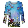 thumbnail image 4 of Moda mujer cuello redondo tres cuartos 3/4 manga camiseta otoño estampado blusa Tops sudadera Fridja FKASFK3031, 4 of 5