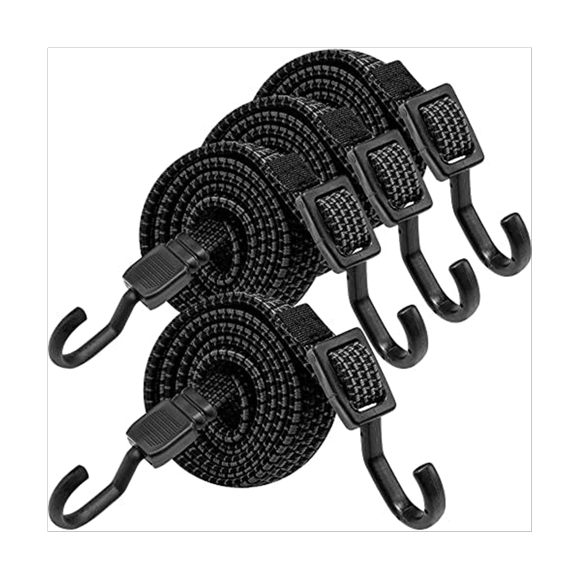 Bungee with Hooks,4Pcs Expanders with Hooks,100cm Adjustable Elastic Strap for Bicycle Carriers,Motorcycles,4 x Adjustable bungee cord,Gray Black