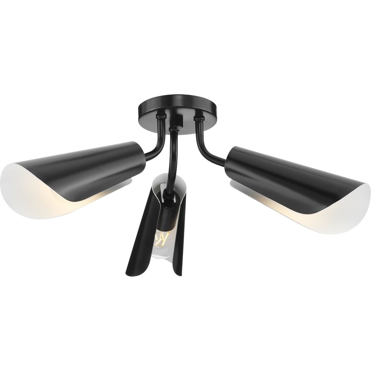 Progress Lighting Cornett 3-Light Close-to-Ceiling Fixture, Matte Black, Metal Reflector Shades
