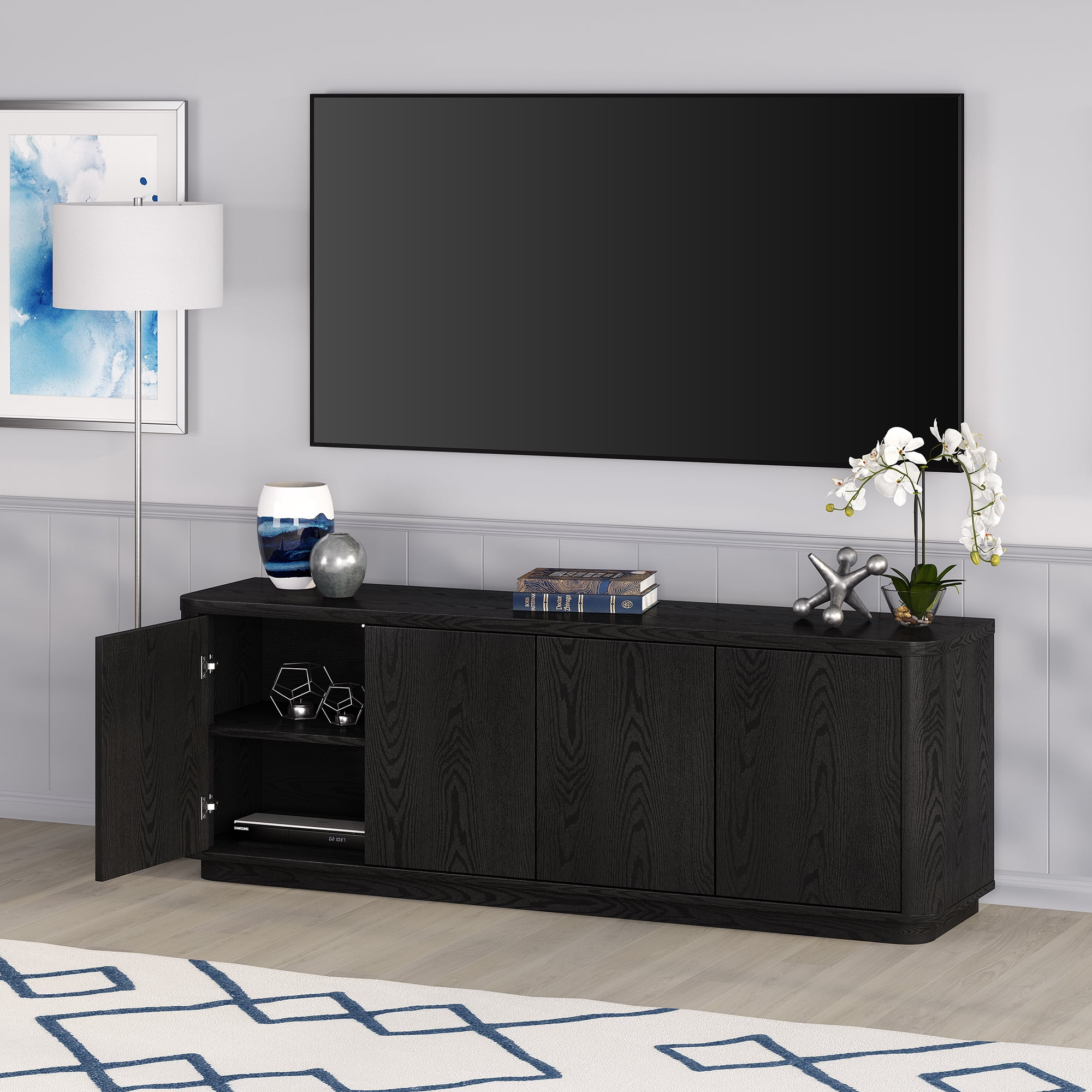 Evelyn&Zoe Plympton Transitional TV Stand For TVs up to 75", Black Grain