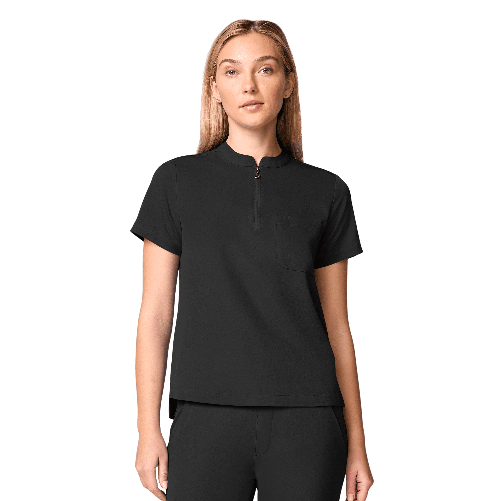 Healing Hands EVRY Women’s Scrub Tops Mandarin Collar Zip Front Closure Black M