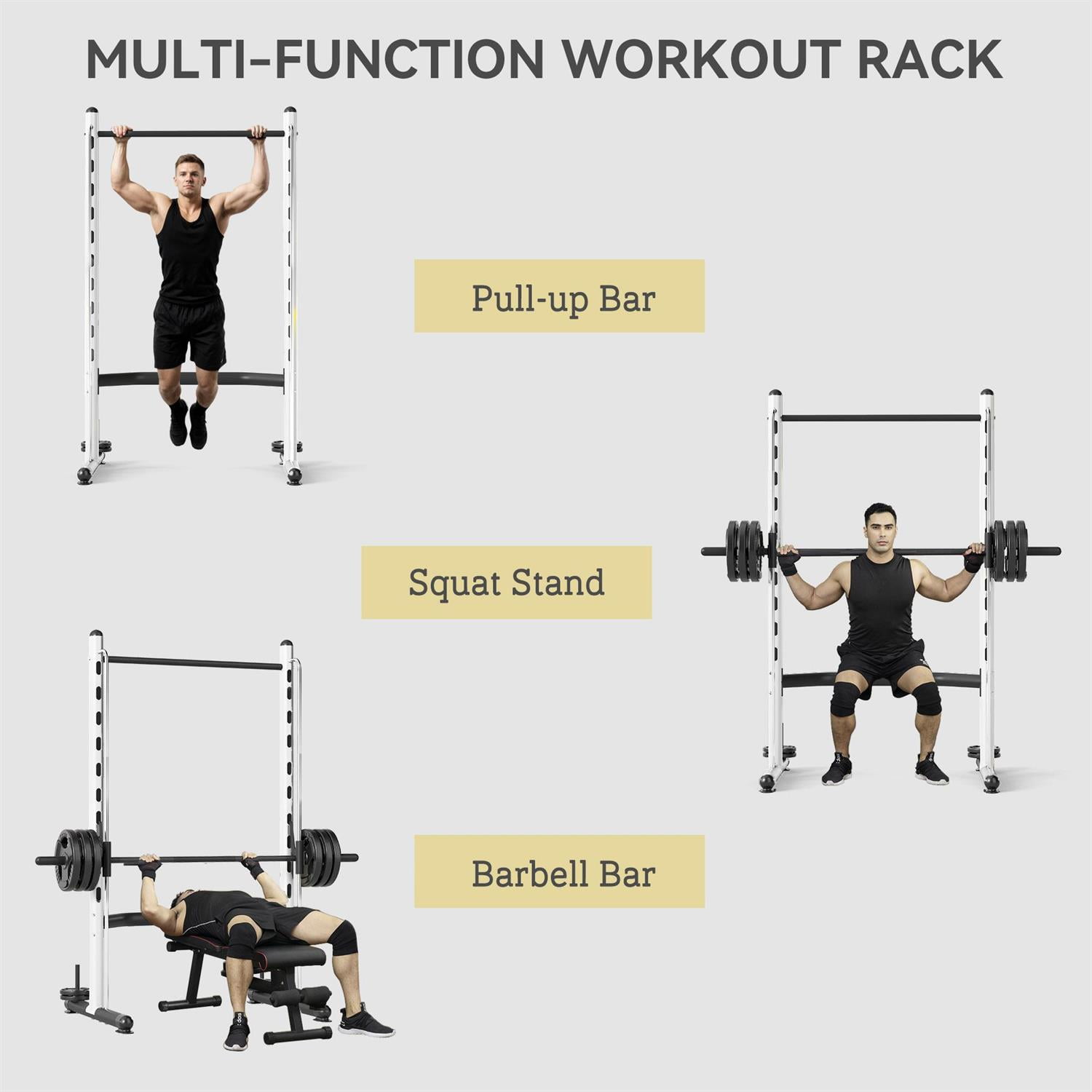 Demifill Multi-Function Weight Lifting Half Rack - White, Squat Rack with Pull-Up Bar & Barbell, Adjustable Bench Press Compatible