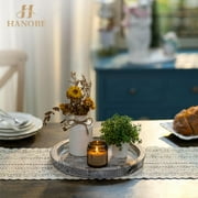 Hanobe Rustic Candle Plate Holder Tray: Round Wooden Decorative Tray, Farmhouse Wood Pillar Candle Holder Trays Kitchen Counter Dining Table Centerpiece
