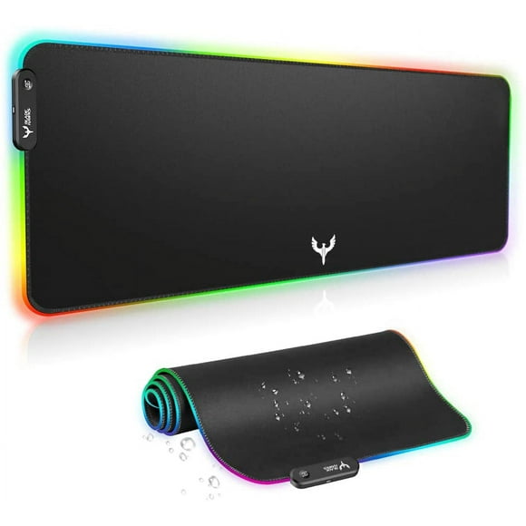 Extra Large Gaming Pad-14 Light Modes, Extended Soft LED Pad, Anti-Slip Rubber Base, Computer Keyboard Mousepad Mat (31.5 x 12 Inch)