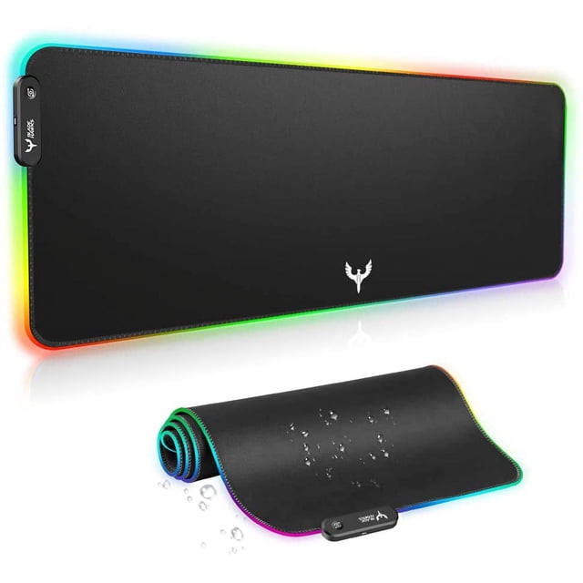 Extra Large Gaming Pad-14 Light Modes, Extended Soft LED Pad, Anti-Slip Rubber Base, Computer Keyboard Mousepad Mat (31.5 x 12 Inch)