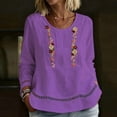 thumbnail image 2 of Miluxas Embroidered Tops for Women Trendy Hollow Trim Long Sleeve Boho Cotton Shirts Scoop Neck Pullover Clothes Purple, 2 of 5