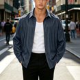 thumbnail image 2 of Mens Loose Fit Denim Shirt Jacket, Lapel Collar Stitched Pocket Button Down Long Sleeve Casual Overshirt Shacket for Spring Fall Streetwear Size 4XL Blue, 2 of 9