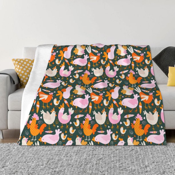 Fotbe Roosters and Chicks Manta de Franela con Estampado, Manta Ultrasuave para Cama, Sofá, Auto, Hipoalergénica y Antibolitas-60"x50"