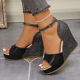 thumbnail image 4 of CYMMPU Women's Fish Mouth Open Toe Wedge Sandals, Glitter Ankle Strap Platform Shoes, Comfort Casual Summer Beach Slip On Dress Sandals Black 41, 4 of 9