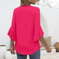 thumbnail image 6 of Women's 3/4 Sleeve V-Neck Blouse - Flared Sleeve Casual Tops with Polyester-Rayon Blend, Business Casual & Beach Vacation Shirts Hot Pink S-2XL, 6 of 6