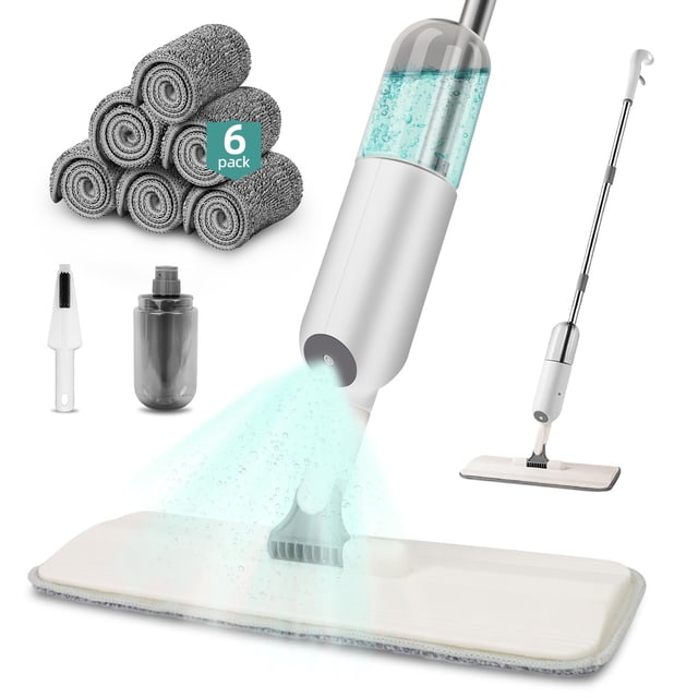 Trapeador Microfibra, Mop Trapeador 360 para Limpieza, Mopa Spray En Seco y Húmedo, Depósito De Agua De 350 Ml, On 6 Almohadillas Lavables Un Cepillo Escurridor, para Baldosas, S