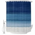 thumbnail image 2 of Navy Blue Ombre Waterproof Fabric Shower Curtain,Modern Abstract Art Blue White Striped Waterproof Fabric Shower Curtain for Bathroom Curtains Bathtubs Shower Curtains with 12 Hooks Extra Long 72x96, 2 of 8
