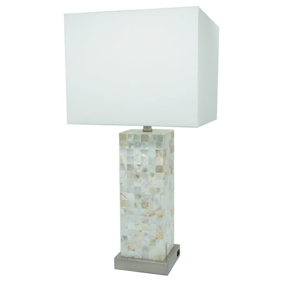 27 Inch Table Lamp Set of 2, Square White Shade, Steel Base, Marble, White