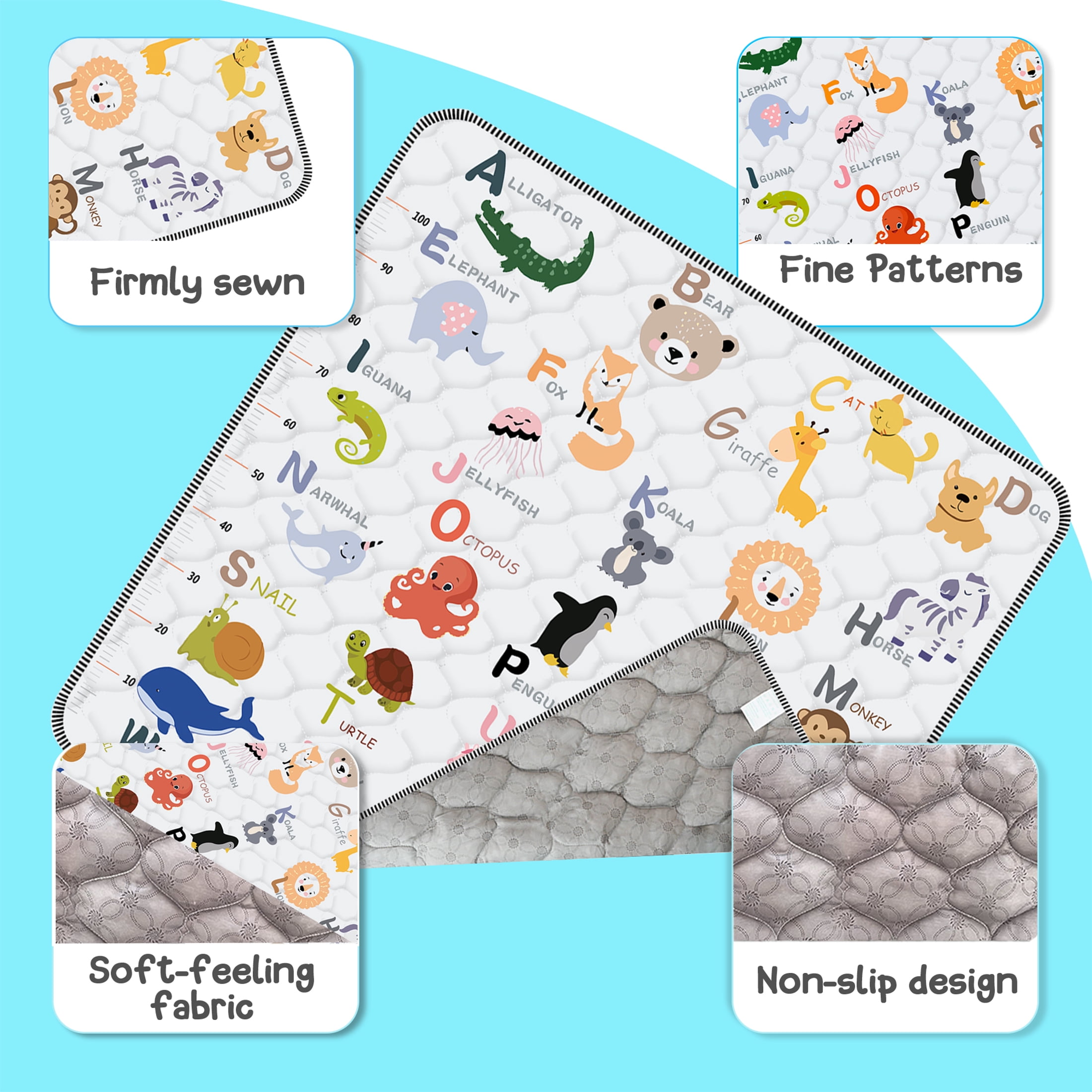 FUGWU Baby Play Mat for Floor, Fits 47x47 Playpen, Non-Slip & Soft Crawling Mat for Infants (Animal Alphabet)