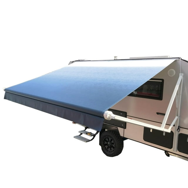ALEKO Motorized Retractable RV Awning 10X8 ft Patio Camping Vinyl Canopy Blue