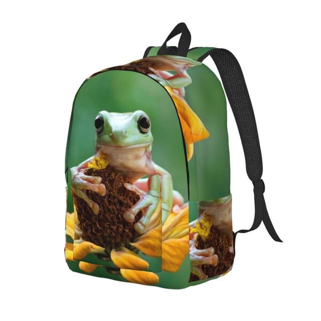 Disketp Tree Frog Sitting On Sunflowes for Canvas Backpack for Hiking, Camping, Traveling, and Daily Use-Medium