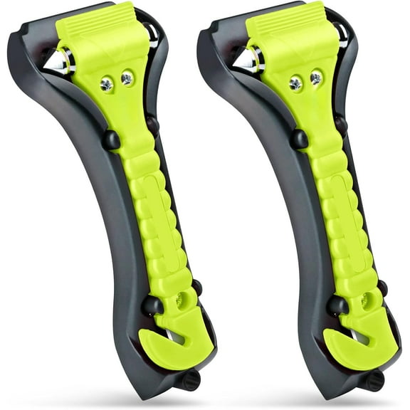Car Window Breaker, Glass Breaker, Window Breaker Seatbelt Cutter, Auto Car Escape Tool, 2-in-1 Emergency Glass Hammer, Window Punch Seatbelt Cutter, Life Rescue Tools Kit (Green, 2 Pack)