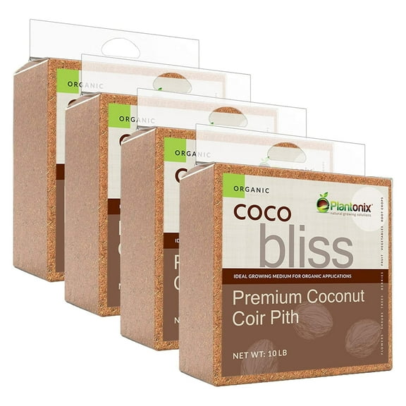 Plantonix Coco Bliss Premium Coconut Coir Pith 10 Pound Bricks (4 Pack)