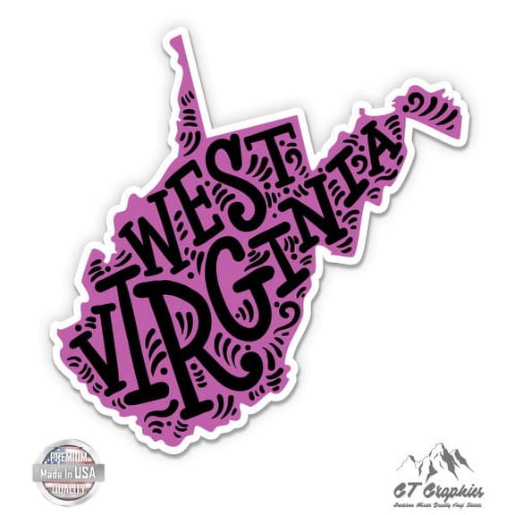 West Virginia Shape Cute Letters Native Local - 3" Vinyl Sticker - For Car Laptop I-Pad Phone Helmet Hard Hat - Waterproof Decal