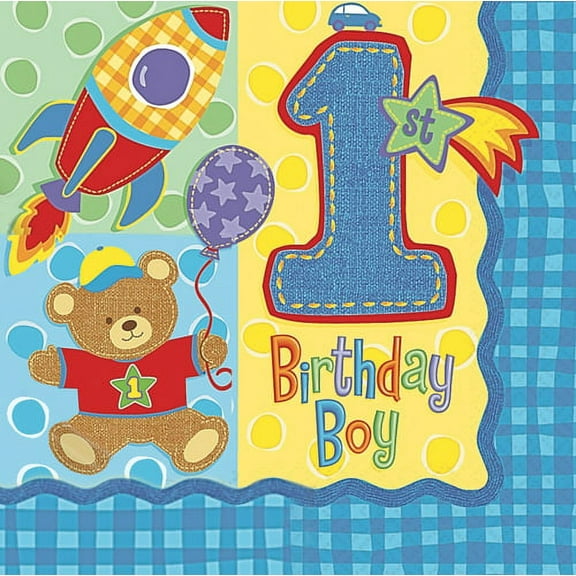 1st Birthday Hugs & Stitches Teddy Bear Lunch Napkins (16ct)