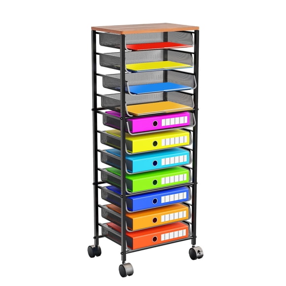 Carro organizador de archivos Simple Trending de metal y madera con 12 niveles y ruedas