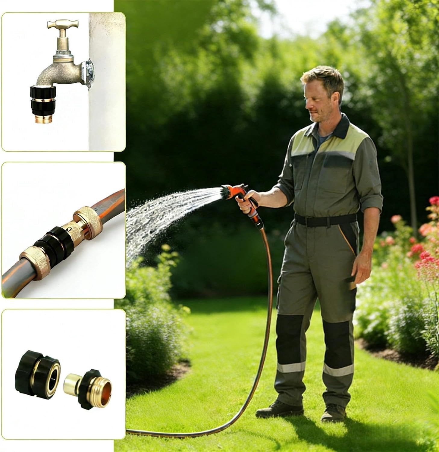 3/4 Inch Garden Hose Quick Connector 4 Sets/Bag, Universal Garden Hose Quick Connect Set Brass Hoses Tap, Hoses Attachment(4Pcs)