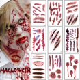 thumbnail image 2 of Pegatinas de tatuaje de cicatriz para decoración de Halloween, Tatuajes Temporales impermeables de heridas sangrientas de terror, maquillaje de arte corporal DIY para fiesta, 10 hojas, 2 of 4