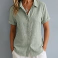 thumbnail image 2 of Womens Summer Linen Tops Short Sleeve Button Down Cotton Linen Shirts Lightweight Dressy Blouses Women Soft Lightweight Breathable Shirts Business Office Work Clothes, Light Green L, 2 of 7