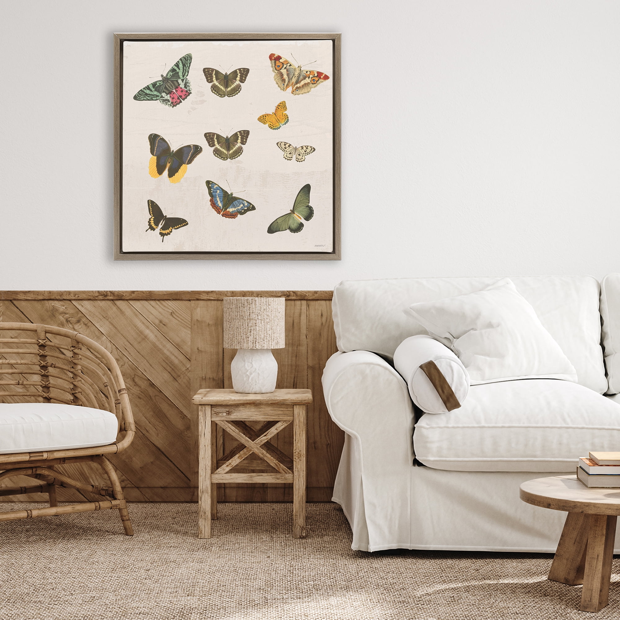 Stupell Industries Antique Butterfly Flight Brown Framed Floater Canvas Wall Art, design by Dan Meneely