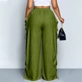 thumbnail image 4 of Drawstring Cotton Linen Pants for Women, High Waist Wide Leg Harem Trousers with Pockets - Breathable Loose Fit Boho Palazzo Pants Army Green L, 4 of 5