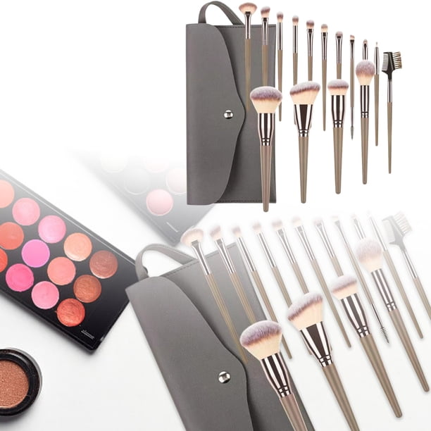 Set de brochas de maquillaje, kit de viaje completo y versátil para todo tipo de pieles, ideal para la aplicación de maquillaje facial, 15 brochas con estuche portátil