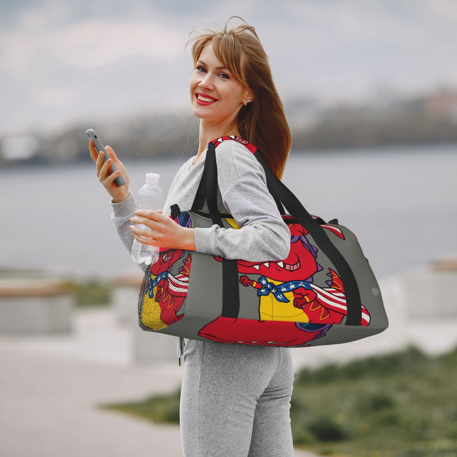 Fuzoiu Dinosaur Super Hero Cartoon Print Travel Duffle Bag,Carry On Tote Bags,Duffel Bag,Sport Gym Bag, Hospital Bag for Labor and Delivery, Overnight Bag,Luggage Bag