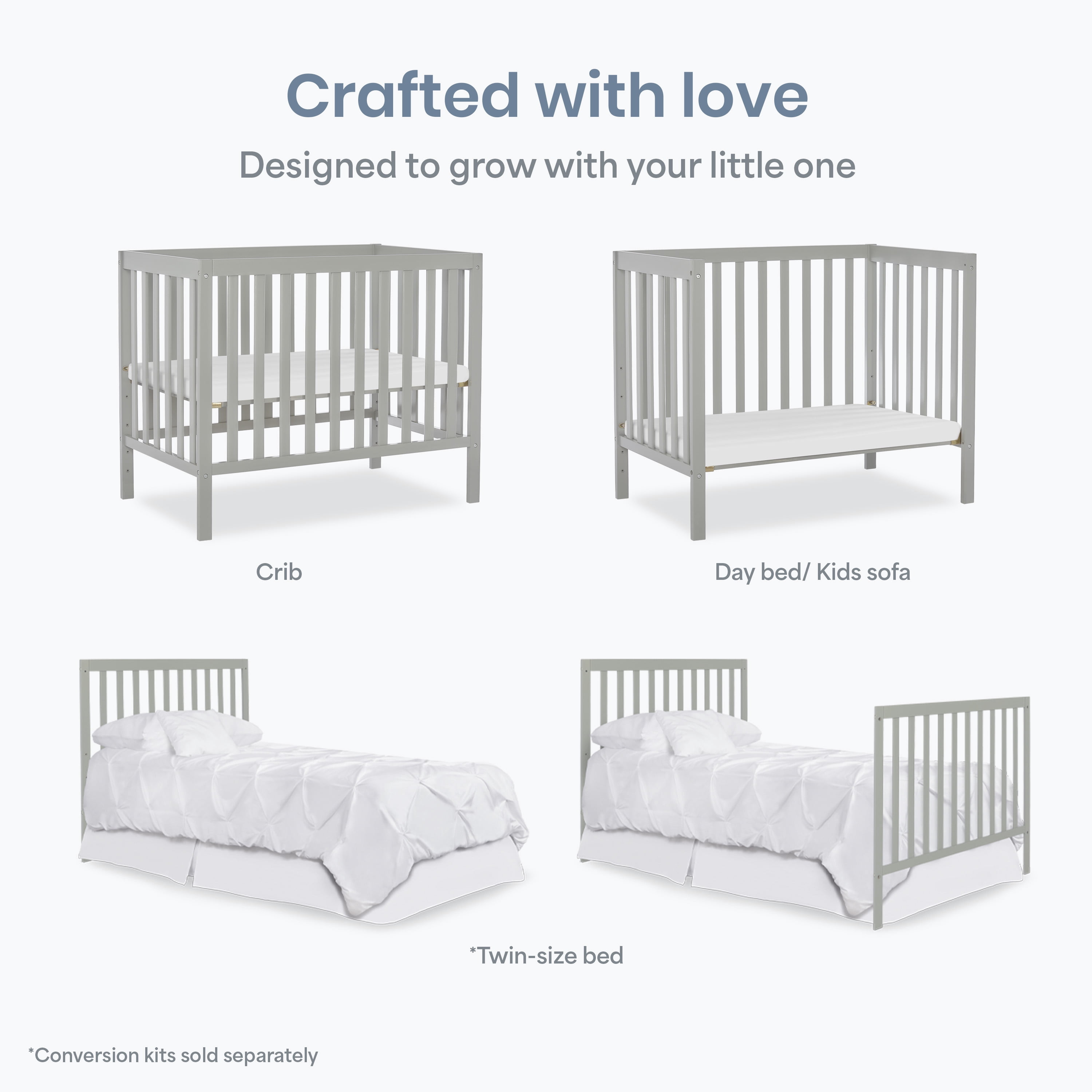 Dream On Me Edgewood 4-in-1 Convertible Mini Crib, Cool Grey