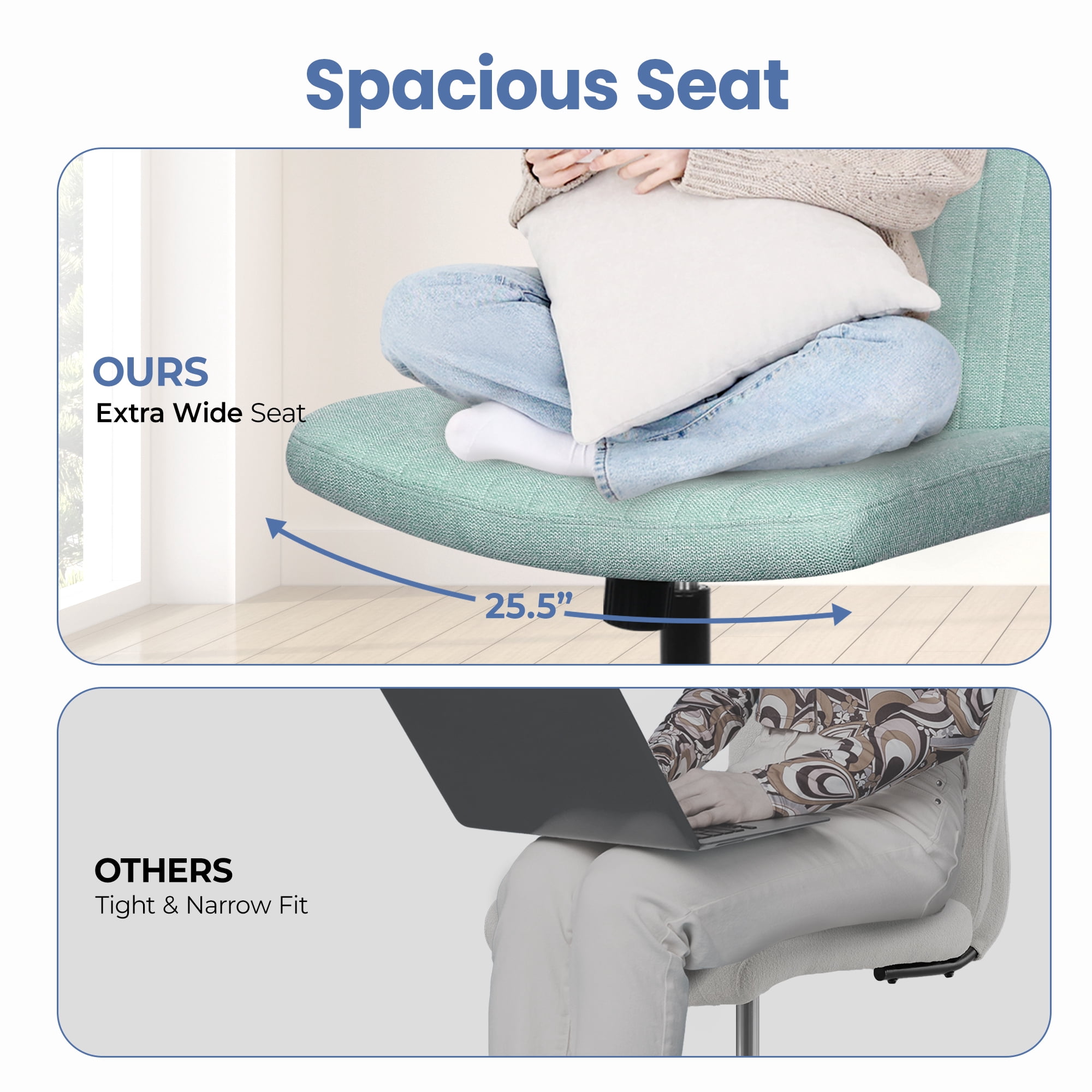 Celtoss Criss Cross Home Office Chair, Armless Swivel Task Computer Chair No Wheels, in Fabric, Vanity Style, Mint
