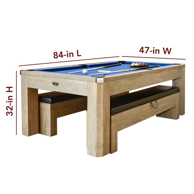 Hathaway Newport 7 ft Pool Table Combo Set with Benches Rustic Gray Finish