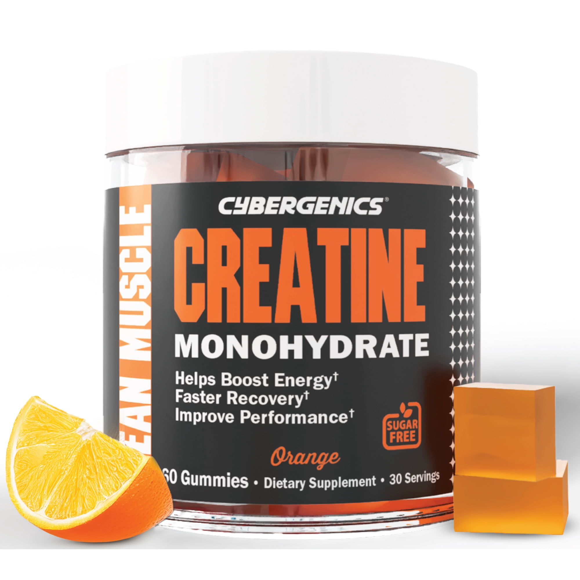 Cybergenics Creatine Monohydrate Gummies, Pure Creatine, Supports Muscle Recovery, Improve Performance and Strength, Gluten Free, 60 Servings, Orange Flavor