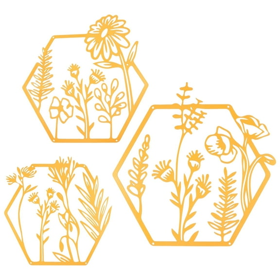 3 Pcs Metal Flower Wall Art Minimalist Floral Wall Hanging Decor for Living Room Bathroom Kitchen Indoor Outdoor