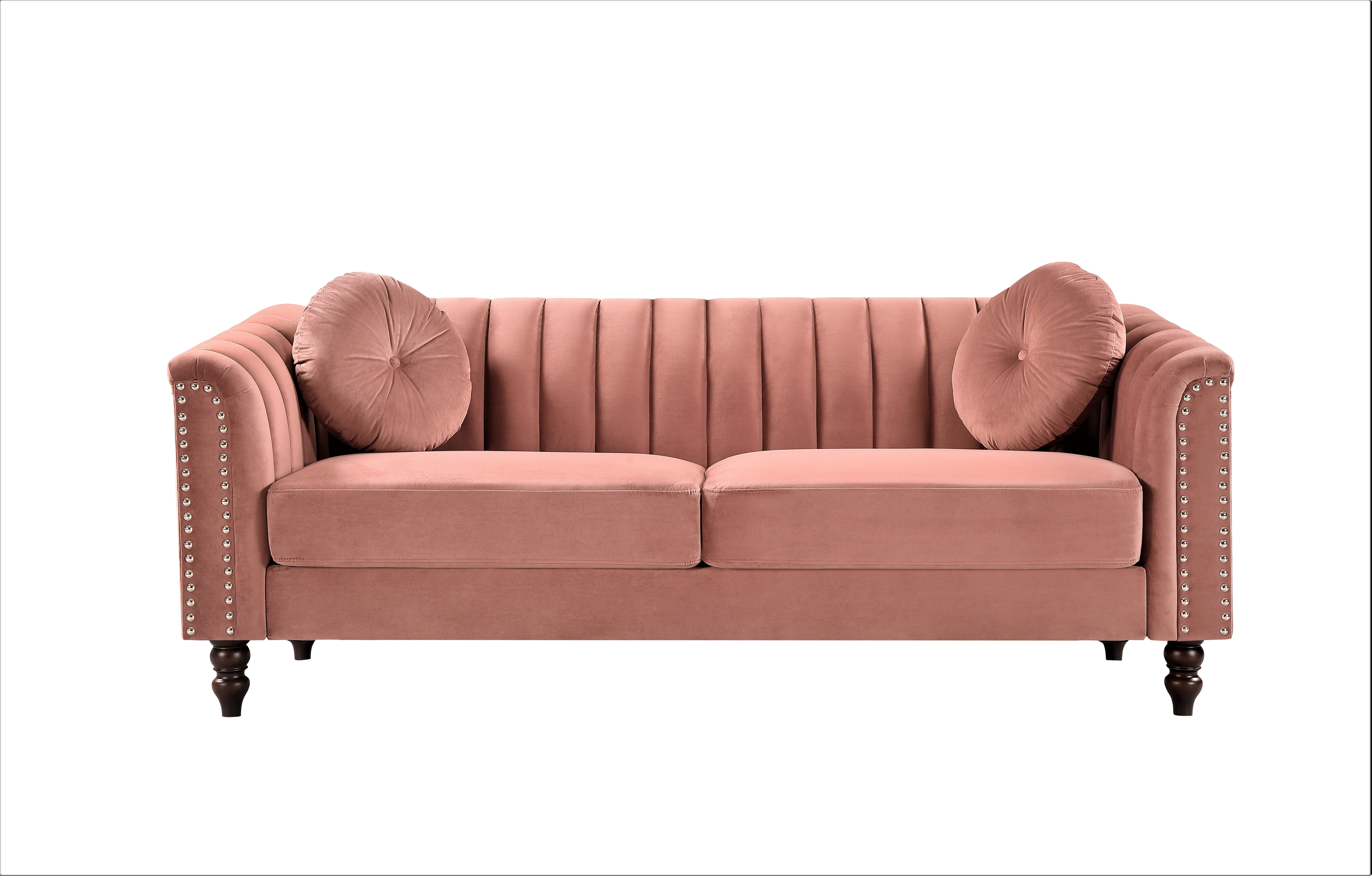 Uspridefurniture Velvet Nailhead Trim 2 Pcs Living Room Sofa, Rose