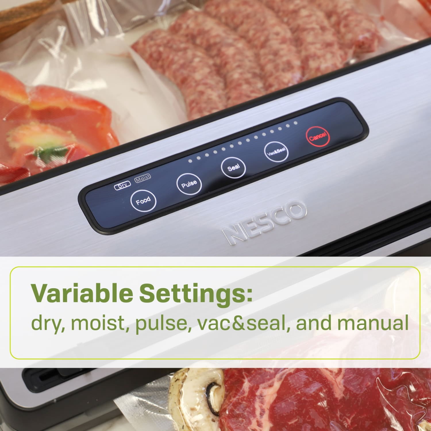 NESCO® Vacuum Sealer Machine, One-Touch Automatic Food Sealer With Digital Control Panel, Pulse Mode, Built-In Roll Storage, For Bulk Food Storage & Freezer Meals, VS-101S