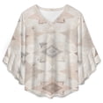 thumbnail image 4 of Pale Pink Geometric Tile Pattern Women's V-Neck Blouse With 3/4 Ruffled Bell Sleeves Casual Top Ladies Blouses, 4 of 7