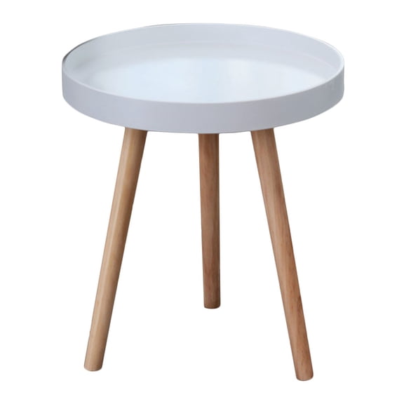FOMIYES White Round Wood Coffee Table, Compact Modern Small Side Table for Living Room Indoor Use