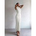thumbnail image 4 of Women'S Casual Maxi Dress Ribbed Knit Sleeveless Slim Fit Elegant Going Out Beach Vacation Clothing Cream White L, 4 of 9