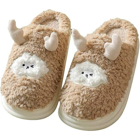 

CoCopeaunt Women Men Warm Winter Fluffy Fur House Shoes Trendy Cute Sheep Animal Soft Indoor Slippers Outdoor