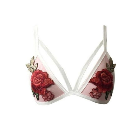 

YXGla Fashion Women Deep-V Flower Embroider Sexy Unpadded Bra Strappy Erotic Underwear