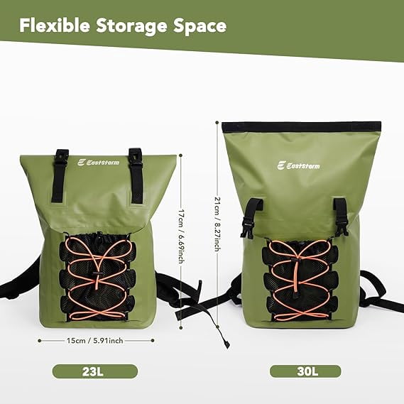 23L Waterproof Dry Bag Backpack for Kayaking & Travel, Heavy Duty PVC Roll Top Sack with Laptop Sleeve, IPX8 Phone Case Included